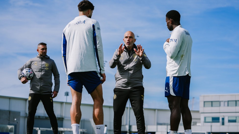BOSSING IT : Enzo Maresca handing out instructions on the training field
