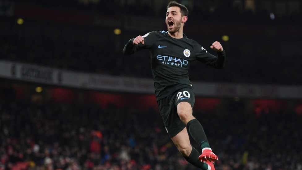 THE LAST TIME... Bernardo celebrates against Arsenal