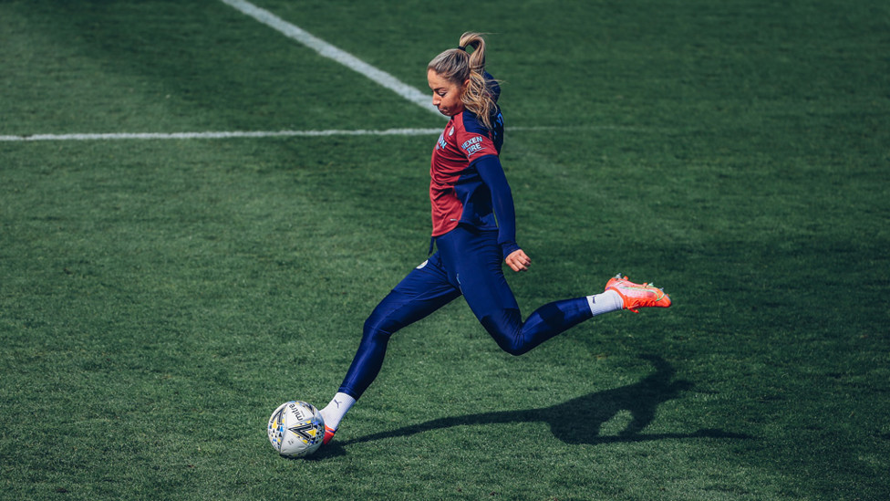 STRIKER: Janine Beckie puts her foot through it