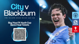 Promotional graphic for the FA Youth Cup Semi-Final match between Manchester City and Blackburn Rovers on Friday, April 10, 2026, at 19:00 UK time.