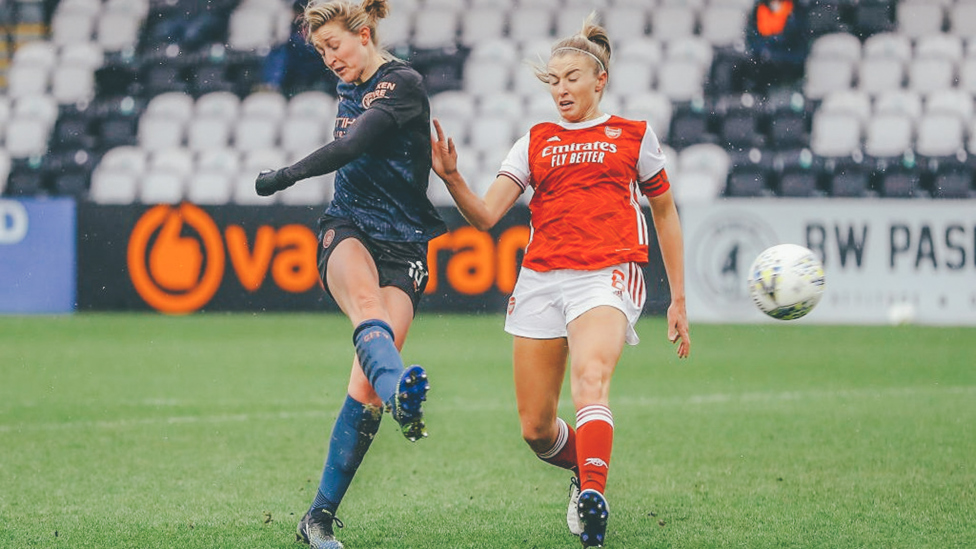 GUNNERS TO THE SWORD :  A typically clinical finish against Arsenal in February 2021 saw her briefly top the WSL’s all-time scoring charts with her 55th strike in the competition