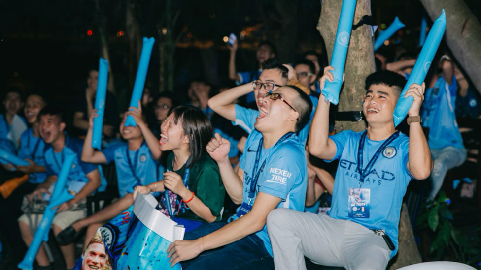 FEVER PITCH : Fans at a City Live event in Hanoi get into the spirit