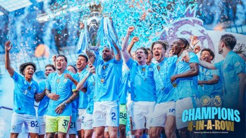 Watch: City lift the Premier League trophy to bring up four-in-a-row