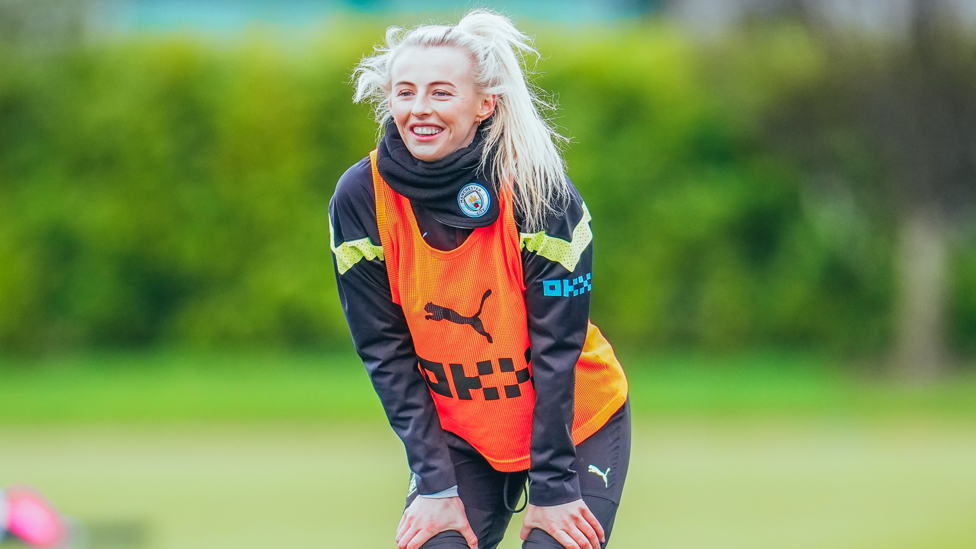 ALL SMILES  : Chloe Kelly shares a smile ahead of our meeting with Spurs this weekend