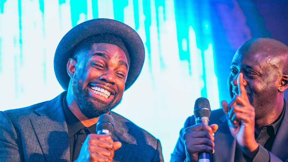 CHEESY SMILE : Micah Richards and Yaya Toure share a joke