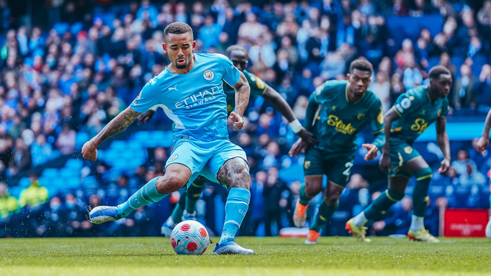 TREBLE : Jesus slots in his third of the afternoon from the penalty spot.