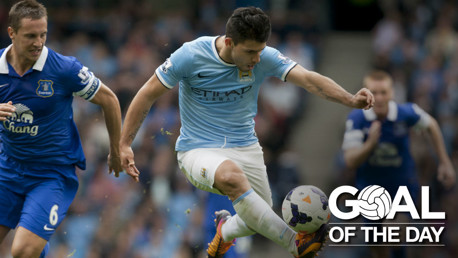 MENACE: Aguero enjoys an impressive day against the Toffees in 2013
