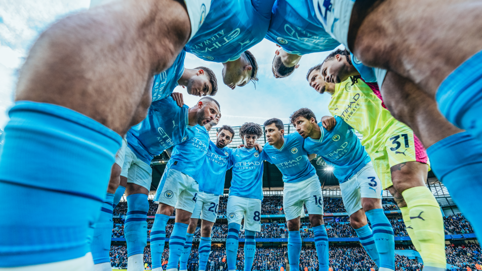 TEAM HUDDLE: Kyle Walker rifles up the team with a pre-match team talk prior to kick-off