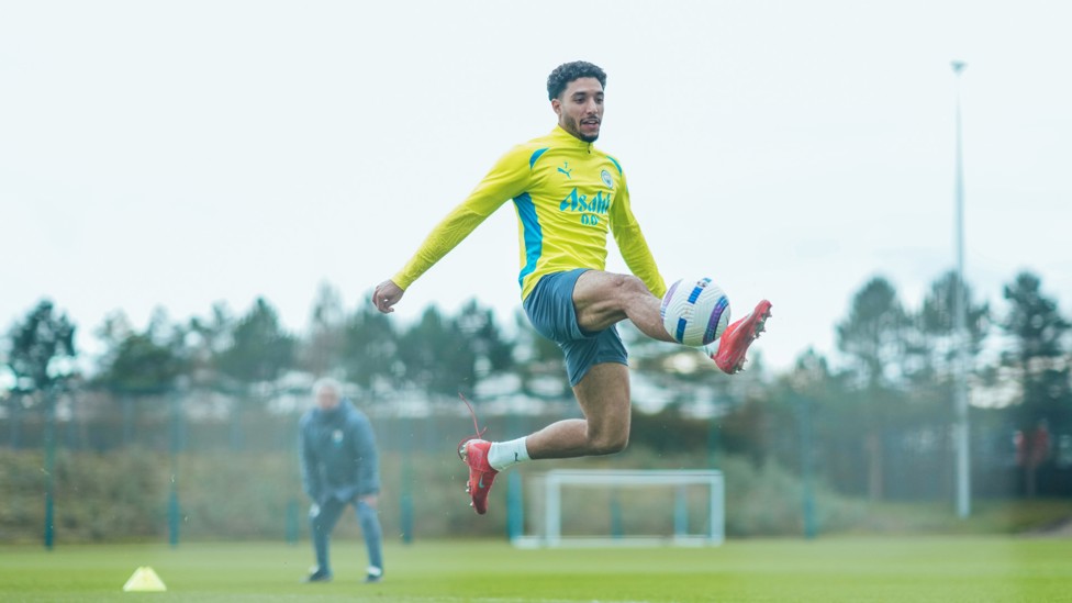 SKIPPING AHEAD : Marmoush at full stretch to reach the ball