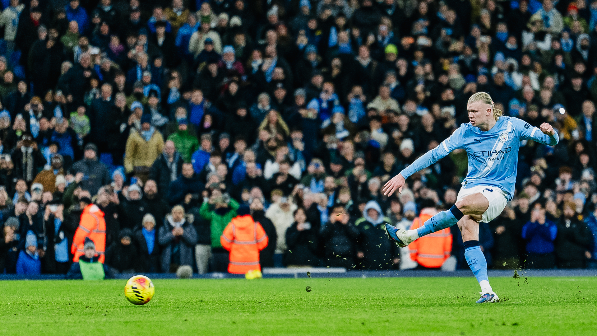 SPOT ON: Erling Haaland opens the scoring from the penalty spot.