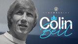 Tribute design for Colin Bell with Manchester City logo, featuring the text 'Remembering Colin Bell' alongside his signature.
