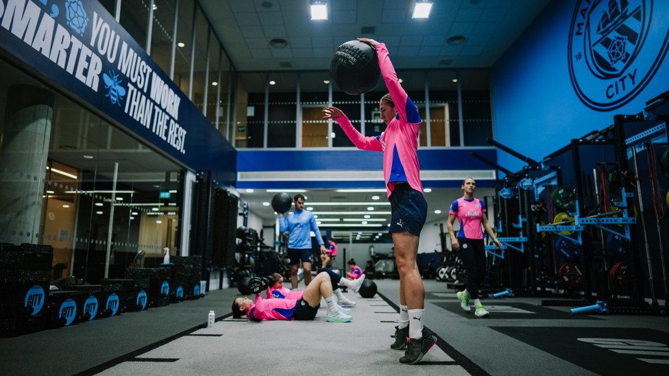 GYM WORK : The girls are put through their paces in the gym