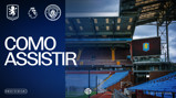 Image promoting Premier League match between Aston Villa and Manchester City on October 24, 2026. Includes logos of both teams and the Premier League logo. Text in Portuguese explains how to watch the game.