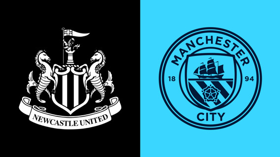 The image displays the logos of Newcastle United and Manchester City side by side.