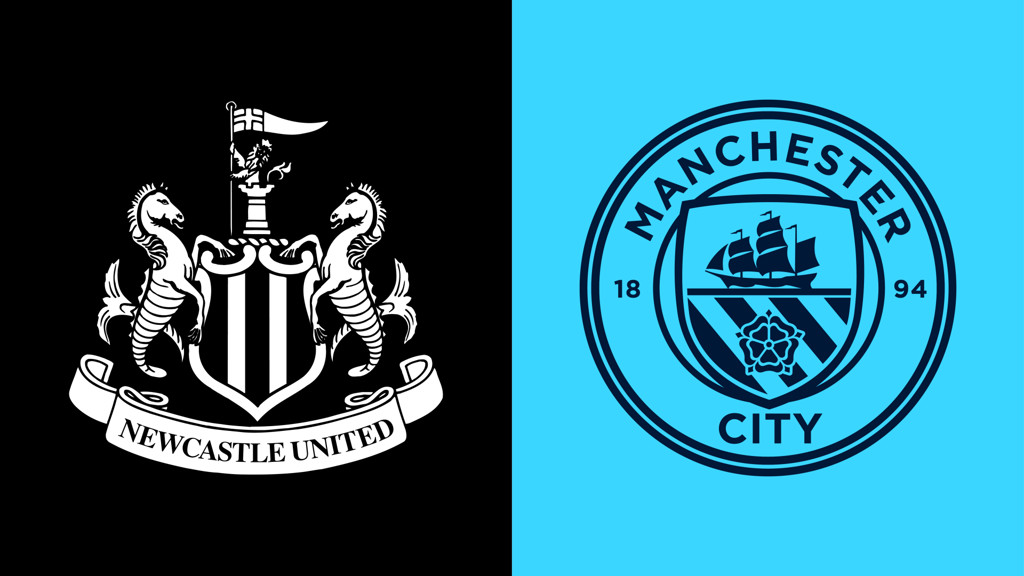 The image displays the logos of Newcastle United and Manchester City side by side.