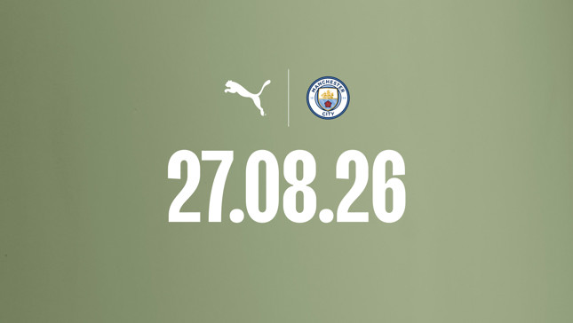 Manchester City and Puma logos above the date '27.08.26' on a green background.