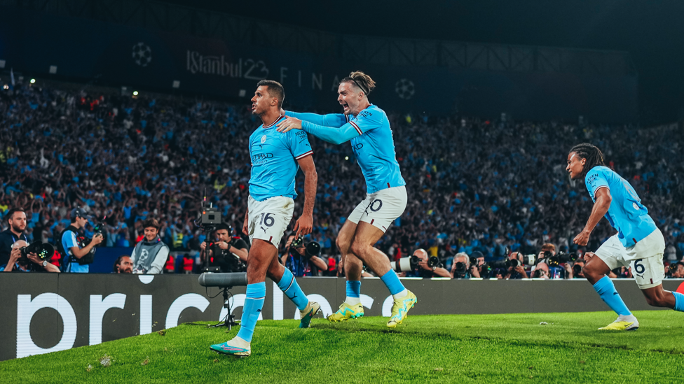 CHAMPIONS OF EUROPE : Jack Grealish celebrates Rodri's winning goal