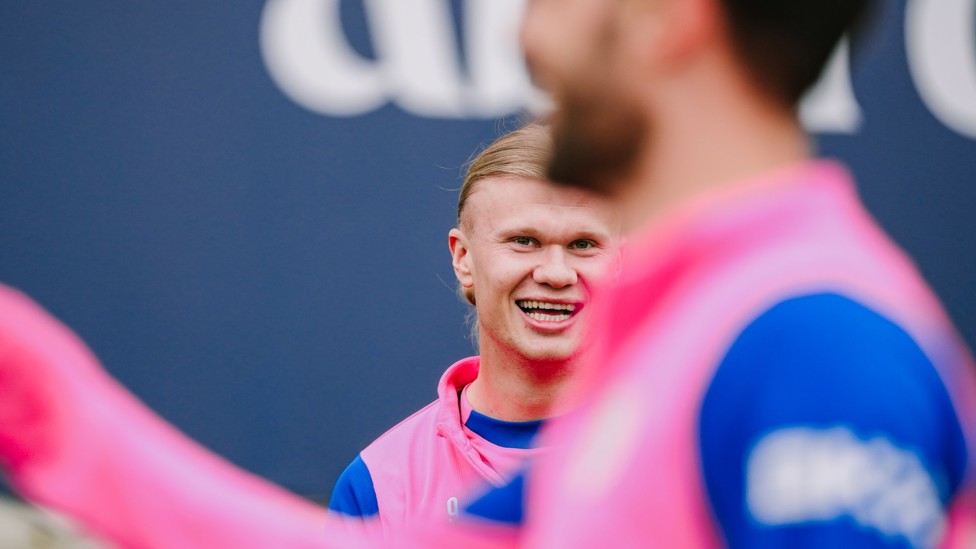 HIDDEN DANGER : Erling Haaland is all smiles ahead of Everton