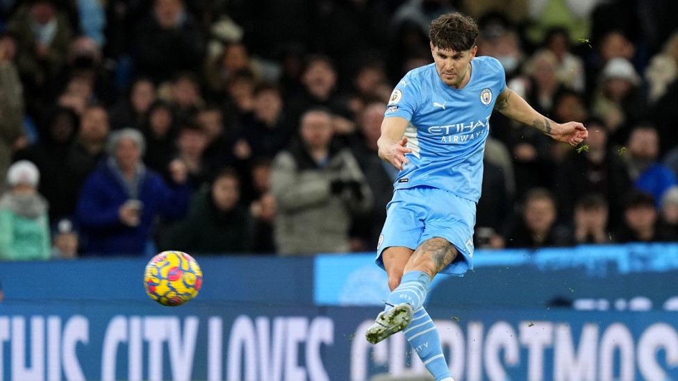 SIX OF THE BEST : John Stones smashes home for City's sixth. 