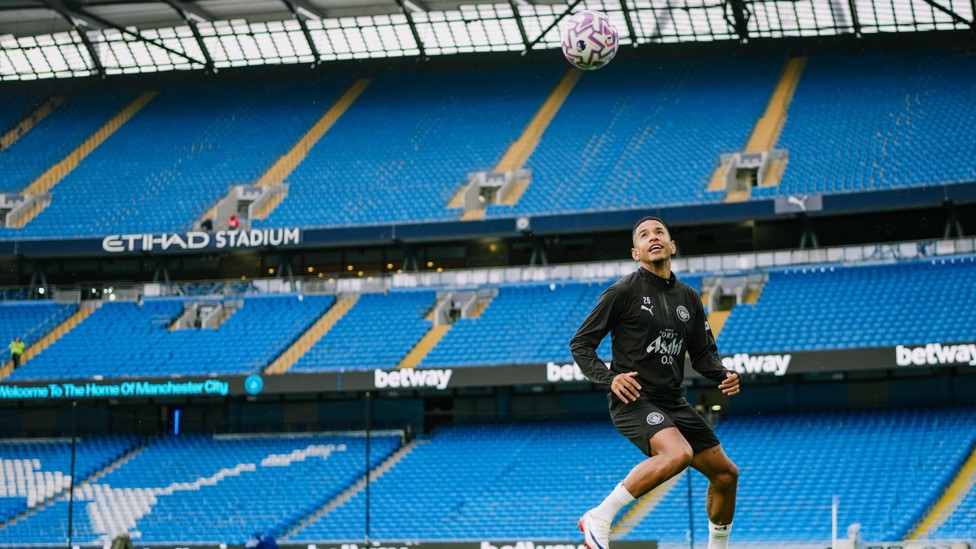 UP HIGH : Savinho keeps his eye on the ball