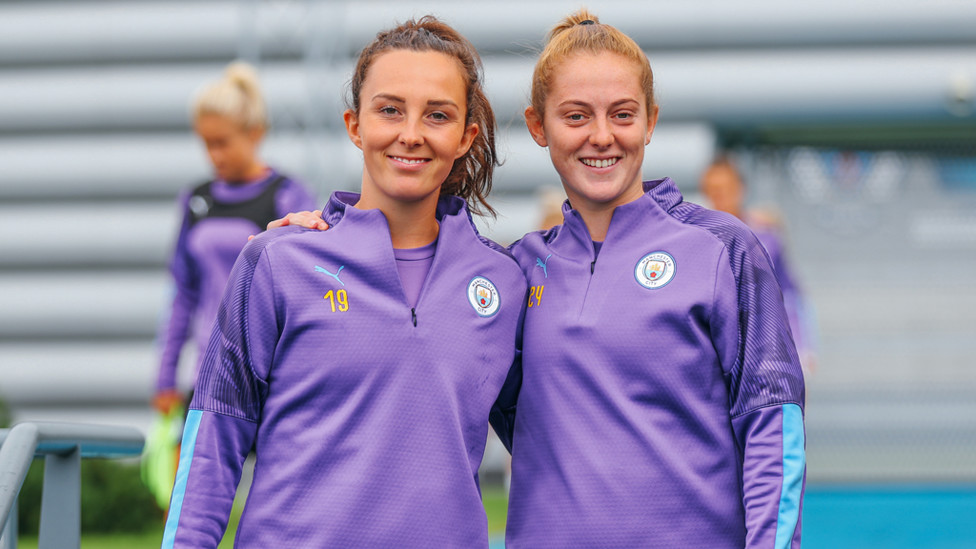 GOOD TO BE BACK : All smiles for Caroline Weir and Keira Walsh