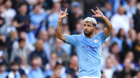 TWO IN TWO: Sergio Aguero celebrates his goal against Spurs.