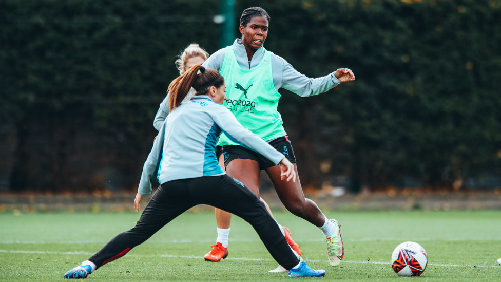 BUNNY BACK? : Khadija Shaw has missed three November games through injury but returned to the bench for Wednesday's Manchester Derby