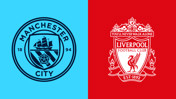 Logos of Manchester City and Liverpool clubs side by side on blue and red backgrounds.