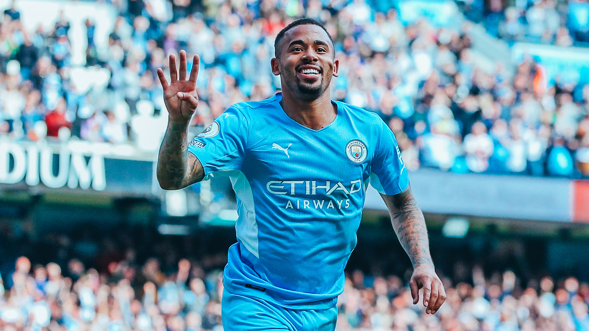 FAB FOUR: Gabriel Jesus celebrates after claiming his fourth and City's fifth goal