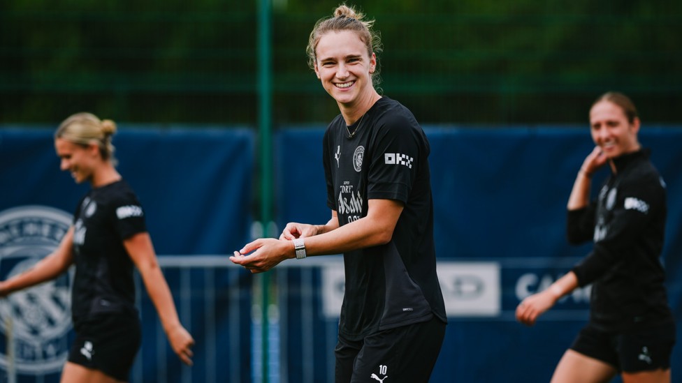 BIG SMILES: Vivianne Miedema during today's session