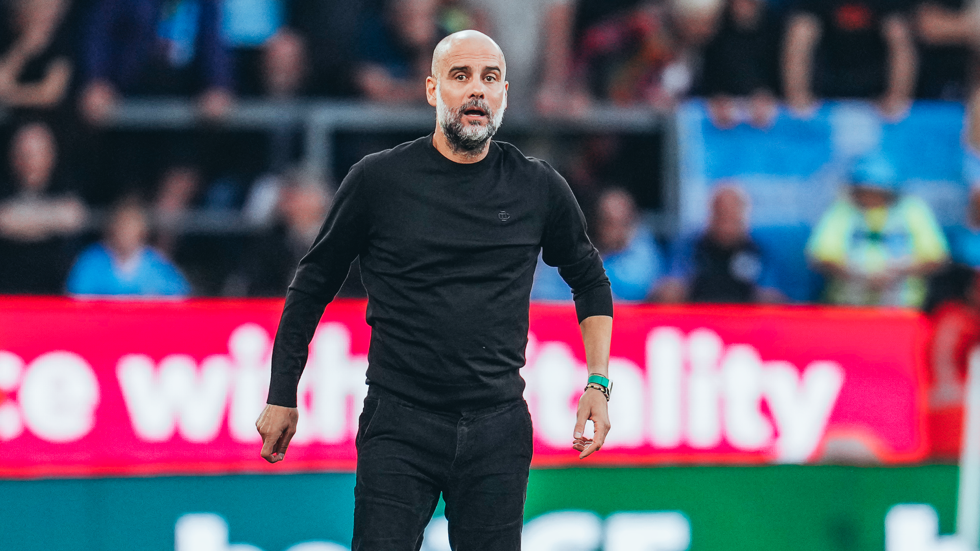 THE BOSS: Pep Guardiola watches over proceedings.