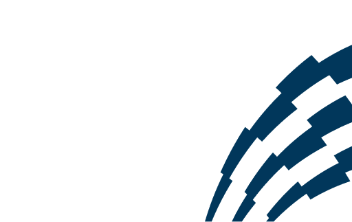 A stylized logo featuring curved blue lines resembling waves or a ship's hull on a transparent background.
