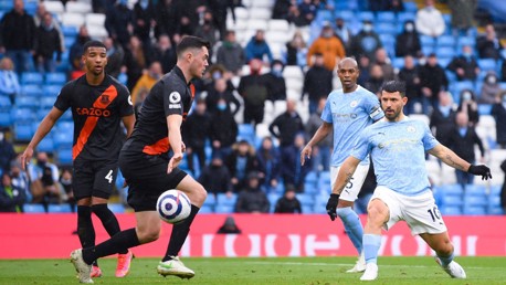 AGUEROOOO: The Etihad erupts as Aguero scores in his final league match for City.