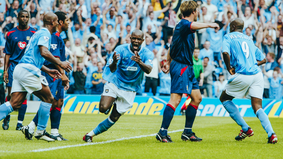 FIRST OF MANY : David Sommeil celebrates after City's first Premier League goal at the ground
