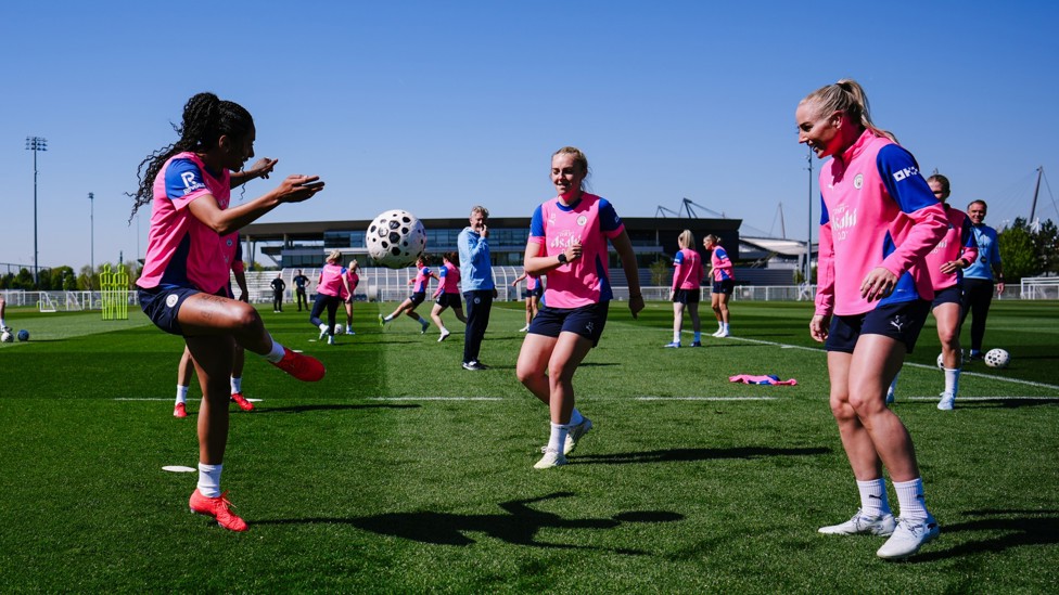 RONDO  : Mayzee Davies looks to retrieve the ball. 
