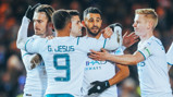 MAIN MAN: Mahrez celebrates with his teammates.