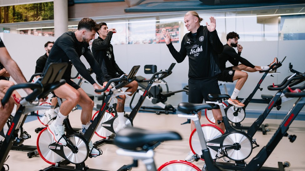 BROTHERLY BANTER : Erling Haaland and Ruben Dias sharing a joke during recovery.