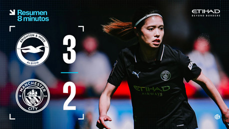 Graphic showing Brighton & Hove Albion's 3-2 victory over Manchester City with a blurred player and Etihad Airways branding.