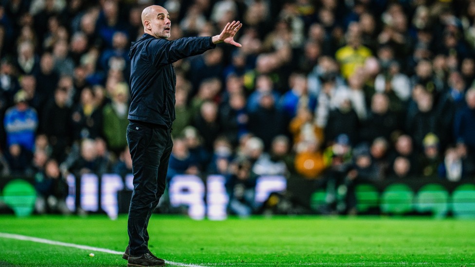 LEADING FROM THE SIDE: Pep Guardiola relays late instructions
