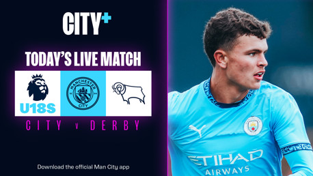Watch our Under-18s take on Derby County live on CITY+ today