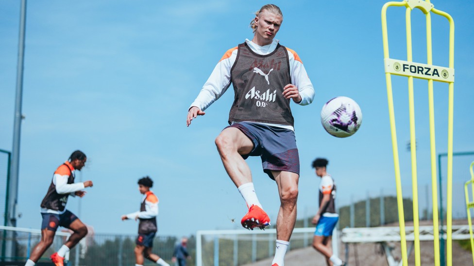 ON THE VOLLEY : Erling Haaland brings the ball under his spell
