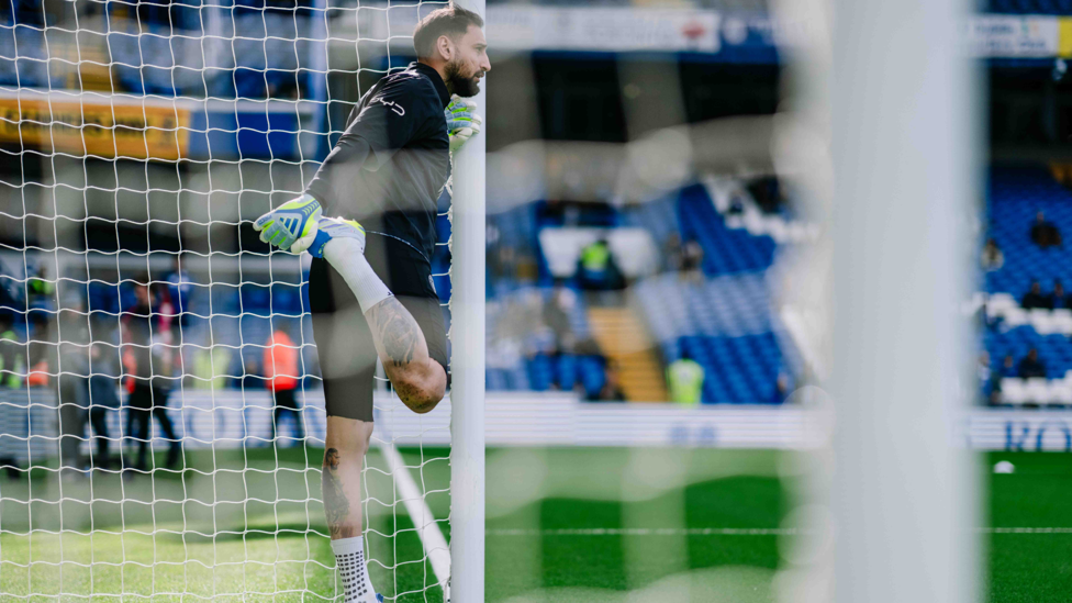 GET LOOSE : Donnarumma goes through his warm up routine.