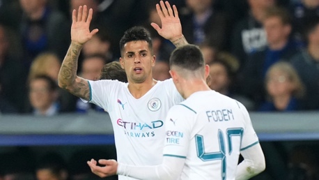 CREATOR & SCORER: Cancelo shows his appreciation to Foden after his excellent assist.