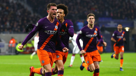 LEVEL BEST: Aymeric Laporte roars with delight after heading home for City