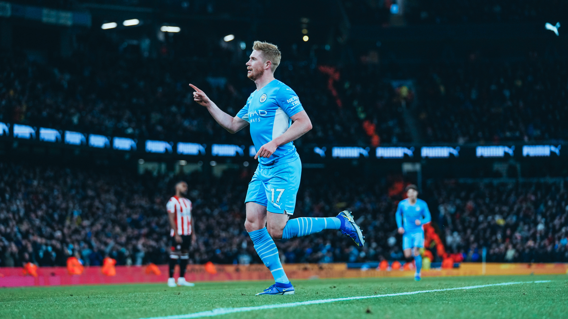 DOUBLE DELIGHT: Kevin De Bruyne celebrates after his crucial goal