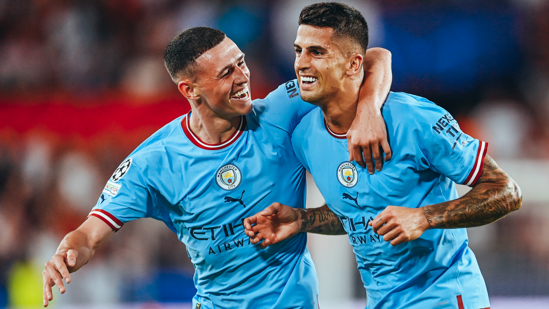 TWO'S COMPANY : Phil Foden celebrates his goal with Joao Cancelo