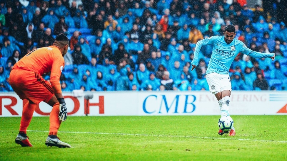 FIRST OF MANY : Mahrez scored his first goal in sky blue against Cardiff in September 2018.