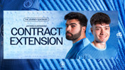 Image announcing the contract extension of Jafonso and Bonanno with Manchester City Esports. The background includes the Manchester City logo and sponsors.