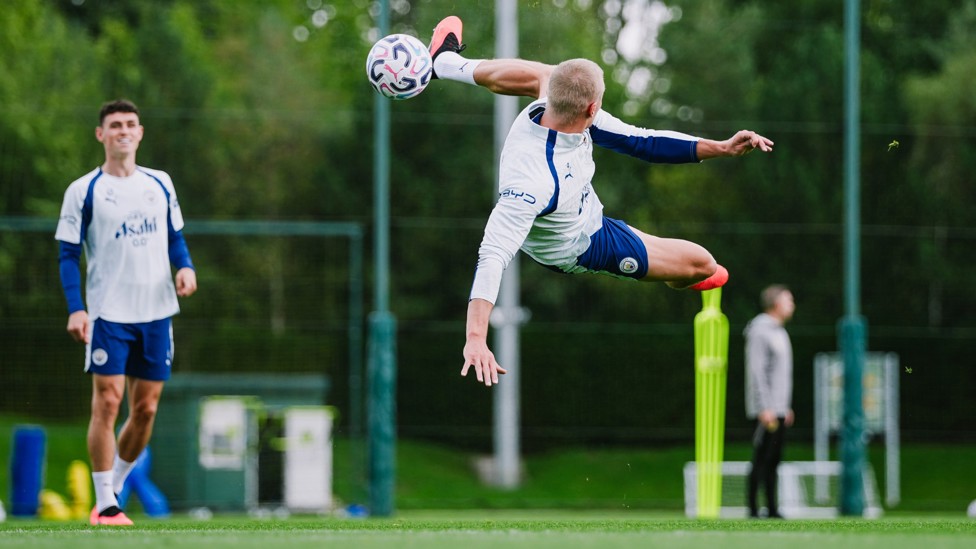 FLYING START : Erling Haaland with an acrobatic volley