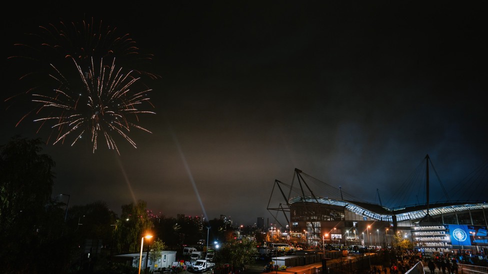 LIGHT IT UP : Fireworks outside the Etihad.